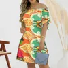 Robes de fête Lady Summer Robe Gradient Couleur Plaid Imprimé épaule à manches courtes Habillage Lacet Up Tie Cuff Dathe