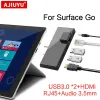 HUBS AJIUYU USB C HUB لـ Microsoft Surface GO GO2 USB 3.0 إلى HDMI RJ45 3.5 مم محول الصوت Dock USBC HUB Multi USB3.0