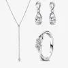 Halsketten Neu 925 Sterling Silber Rotkristall strahlend funkelnde Herzen Ohrring Ring Halskette Set für Frauen europäischer Stil Juwelier