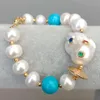Yygem Natural White Rondelle Pearl Blue Turquoise Nucleated Flameball Baroque Pearl Cz