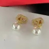 2024 earrings designer for women stud luxury gold heart shape pearl crystal gold double V letter 925s silver jewelry classic 898