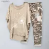 Tracksuits voor dameschimwomen-dames t-shirt en broek set half mouwen tweedelige set plus maten kunstmatige zomerse jasje yq240422