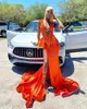 Luxury Orange Diamond Prom Dresses For Women Sexy Slit Beads Birthday Party Dress With Feathers Vestidos De Gala
