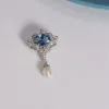 Smycken wong regn 925 sterling sliver oval blå spinel pärla hög kol diamant ädelsten brosch brosches fina smycken årsdag gåvor