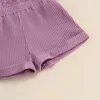 衣料品セットキッズガールズサマーリブ付き衣装デイジープリントメッシュ半袖ボタンTシャツ弾性ショーツの子供