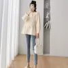 Koszule 2024 Spring Fashion Maternity koszule z długim rękawem mucha w ciąży kobieta plisowana bluzki mody ciąż