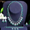 Necklaces Pera Expensive Looking Matte Green Cubic Zirconia 4Pcs Waterdrop Pendant Necklace Earring Bridal Wedding Party Jewelry Sets J502