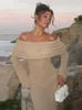 Vestidos casuais básicos Tossy Kill Hollow Out Off-ombro maxi vestido feminino cobertura feminina de manga longa de férias de férias de festas de praia Mulheres vestido de malha 240419