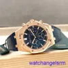 AP Forist Watch Chronograph Royal Oak Series 26240OR Rose Gold Blue Plate Belt Mens Fashion Leisure Business Sports Back Transparent Mechanical Watch