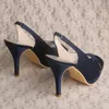 Womens Sandals Summer Shoes Navy Blue Prom Shoes High Heel Peep Toe 240419