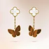 Brand charm Van Four Leaf Grass Earrings Classic Double Mother Shell High Quality Electroplated Thick Gold Versatile Simple for Women jewelry
