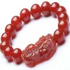 Bracelets Natural Red Jade Pixiu Bracelet Pulsera Feng Shui Men Women Healing Jewelry Carnelian Bead Elastic Beaded Lucky Amulet Bracelets