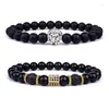 Brin 2pcs couple Bracelet de perle d'hématite de lion d'or