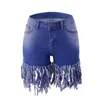 Summer Women Long Tassel Denim Shorts Fashion High Stretch Skinny Jeans Shorts Street Hipster Clothing S-2XL 240409