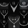 Värdefulla lab diamantsmycken Set Sterling Silver Wedding Halsbandörhängen för kvinnor Bridal Engagement Smyckesgåva N1W6#