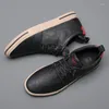Casual Shoes Men's Working Leather Lace Up Breattable Retro Black For Men Outdoor Business Sneakers Zapatillas Hombre