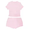 Frauen Nachtwäsche lässig Outfits Pink Girly Mode Kurzarm Crop Tops Shorts Frauen Schlankes Fit T-Shirt 2-teilige Set Co-ord-Matching-Anzug