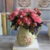 Kwiaty dekoracyjne 9 głów/1 pakiet sztuczny jedwabny herbata róże kwiatowe bukiet panny młodej na świąteczne domowe dekoracja ślubna fałszywe rośliny