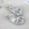 Girls Sandals Rhinestone Bow Latin Dance Shoes 5-13 Years Old Children Sandalias Summer High Heel Princess Shoes Kids Sandals 240411