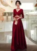 Casual Dresses Ofallsis V Neck Long Sleeve Sequins Evening Dress 2024 Autumn Banquet Chinese Simple Annual Meeting Toast Engagement