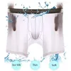 Underpants Ice Silk Fitness Long Boxer Shorts In biancheria intima uomo Sporty Sexy Penis Bot Stretch Boxer Sports Sports Male Mancciale maschili