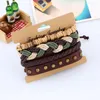 Charm Armband 2024 Vintage Rivet Armband Set Men Leather Rope Bangles Wood Pärlor flätade Match Wrist Jewelry