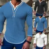 Mode Mens Henley Collar T-shirts Casual Waffle Slim Fit Long Sleeve V Neck Button Tees Tops Pullover T Shirt Clothing 240415