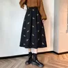 Corduroy Skirts Women Autumn and Winter New High-waisted Mid-calf Length A-line Skirt Office Lady Floral Embroidery Elegant Versatile Fashion Daily Outfits Female