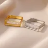Bandas anéis quadrados de aço inoxidável para mulheres abertas de ouro CZ CRISTAL DE CRISTAL DE DISTRIM