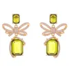 Fashion Delicate Crystal Green Metal Cube Stone Bow Knot Couple Earrings Jewelry Wholesale Earrings Women 2023 240408