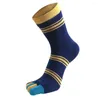 Men's Socks Casual Soft Middle Tube For Men Five Toe Striped Finger Crew Male Hosiery