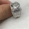 Полосы блестящие роскошные серебряные цвета кольцо натуральное белое 2,6ct Crystal Cringstone Кольцо для обручального кольца мужская вечеринка размером 7 8 9 10 11 12