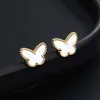 Top Quality Classic Style Fanjia High Version S925 Silver Earrings Rose Gold Natural White Fritillaria Butterfly Blue Agate