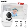 Moniteurs 7 pouces vidéo monteur bébé moniteur Pan Tilt 4x Zoom Caméra 2.4g Mother Kids Superilance Caméras avec écran d'affichage de température Split