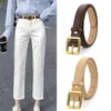 Midjekedjor Bälten Nya modekohude Womens Belt Mönster Square Buckle Vintage Elegant äkta läder Utökad dekorativ kappbälte Y240422