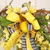 Decoratieve bloemen gele lint liefde hanger gesimuleerde hartvorm plantenkrans woning festival bruiloft feestdeur decoratie rekwisieten