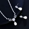 Necklaces ThreeGraces Shining Cubic Zirconia Silver Color Simulated Pearl Earrings Necklace Fashion Flower CZ Jewelry Set for Women TZ839