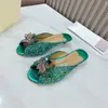 Slippers Women Summer Fashion Genuine Leather Crystal Mules Low Heels Slides Runway Outfit Party Dress