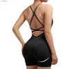 Women's Tracksuits Yoga Sxy Crisis cross back Cami sports jumpsuit womens jumpsuit water bed one-piece exercise fiber precious top and shorts yq240422