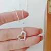 Łańcuchy Panjb 925 Sterling Silver Love Heart Naszyjnik dla kobiet dziewczyna tekstura pustka z koralikami Biżuteria