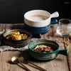 Miski japońska ceramiczna miska pieczenia z uchwytem Kreatywne gospodarstwa domowe sałatka sałatka naczyń naczynia stołowa kuchenna piekarnik pieczony ryżowy talerz ryżowy