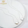 Necklaces ASHIQI Natural freshwater pearl 925 Sterling Silver Necklace 1213mm Button shape pearl Jewelry For women