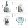 Heads European Green Plant Ceramic Bathroom Supplies Simple Fivepiece Wedding Wash Set Toothbrush Holder Lotion Bottle Melamine Tray