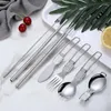 Dinnerware Sets Portable Stainless Steel Cutlery Camping Tableware Set Outdoor Picnic Dinner Dish Spoon Chopsticks Knife Fork Drinking Straw