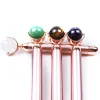 Display Natural crystal jade roller amethyst rose crystal massager Tiger Eye aventurine Beauty facial health electric Massage stick