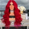 HD Body Wave Highlight Lace Front Human Hair Wigs For Women Mid length lace full head curly wig red pink wool front long style