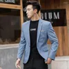 Men's Suits High Quality Men Blazer Korean Slim Fit Elegant Business Casual Suit Jacket Solid Color Blue Apricot Gray Wedding Banquet Dress