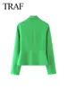 Costumes féminins 2024 Fashion Green Blazer Chic Elegant Abel Long Manches longues Slim Double Breasted Wild Femme Coat Street Extérieur