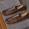 Casual Shoes Big Size 38-45 English Style Men's Slip On Leather Top Layer Cowhide High Grade Loafers Leisure Man Flats