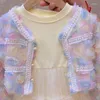 Clothing Sets 2024 Spring And Autumn Dress For Children's Girls Super Immortal Fashionable Set Gradient Flower Coat Kids Clothes